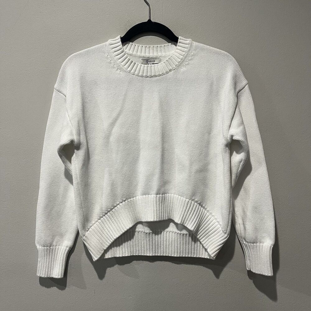 Quince Organic Cotton Crewneck High-Low Sweater Kids 12 White Classic Minimalist